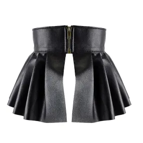 Fashion Female Pleated Skirt / Women PU Leather Elastic Stretch Pleated Skirt with Belt