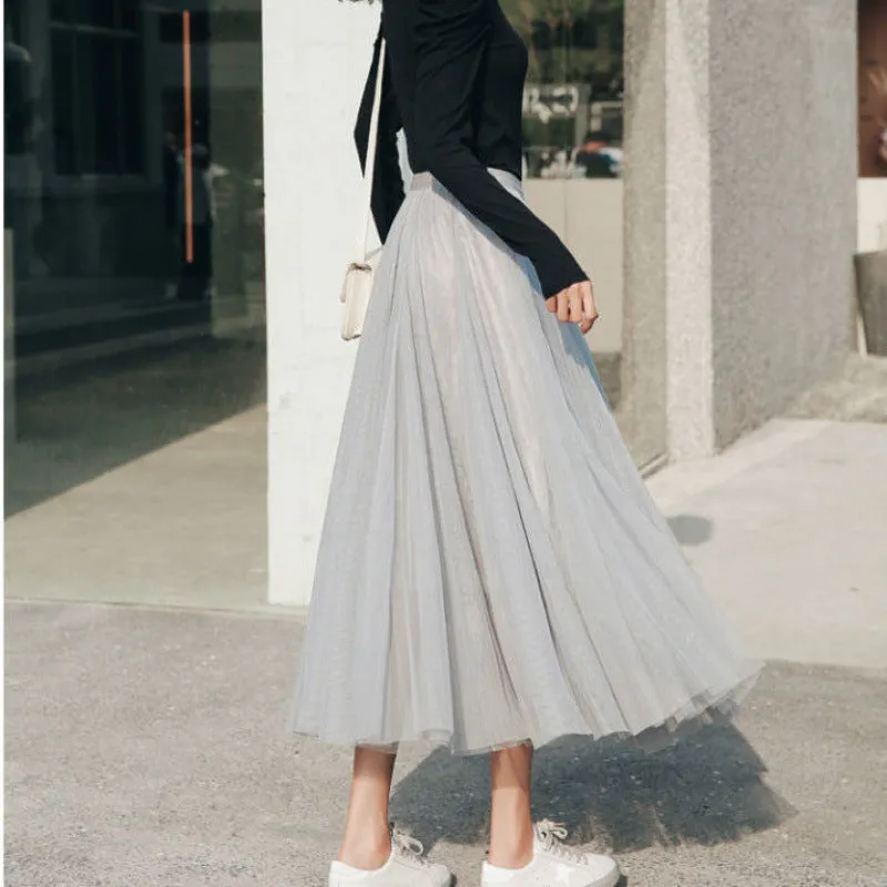 Four Seasons Mesh Skirt Korean Pleated Tutu Skirt