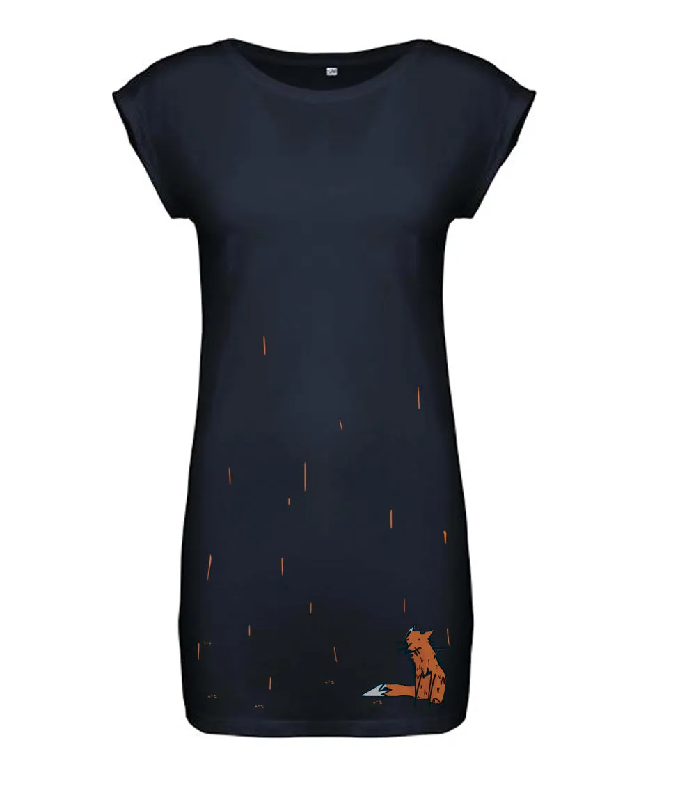 Fox in the rain flowy dress, navy