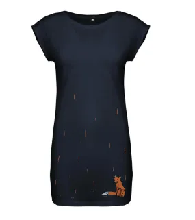 Fox in the rain flowy dress, navy