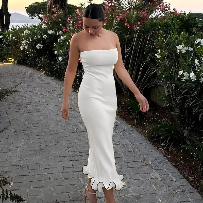 Frill Trim Tube Midi Dress