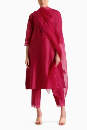 Fuchsia Embroidered Tunic and Pant with Dupatta