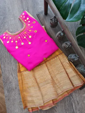 Girls Pink and Orange Pavadai Set