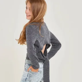 Girls Self Tie Open Back Chunky Knit Sweater