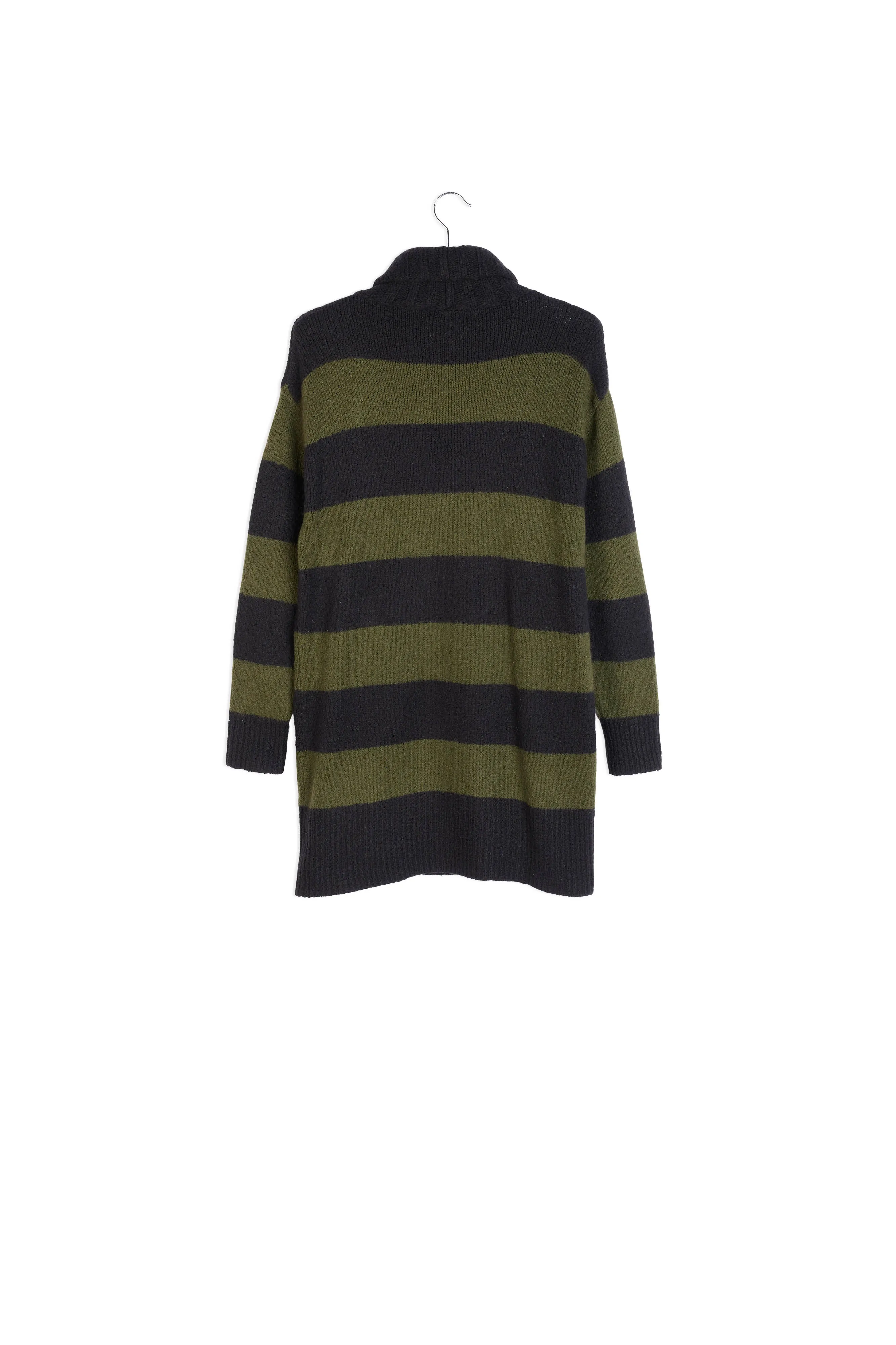 Green and black striped turtleneck dress