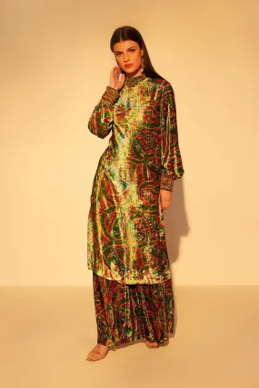 Green Hand Embellished Tunic Set