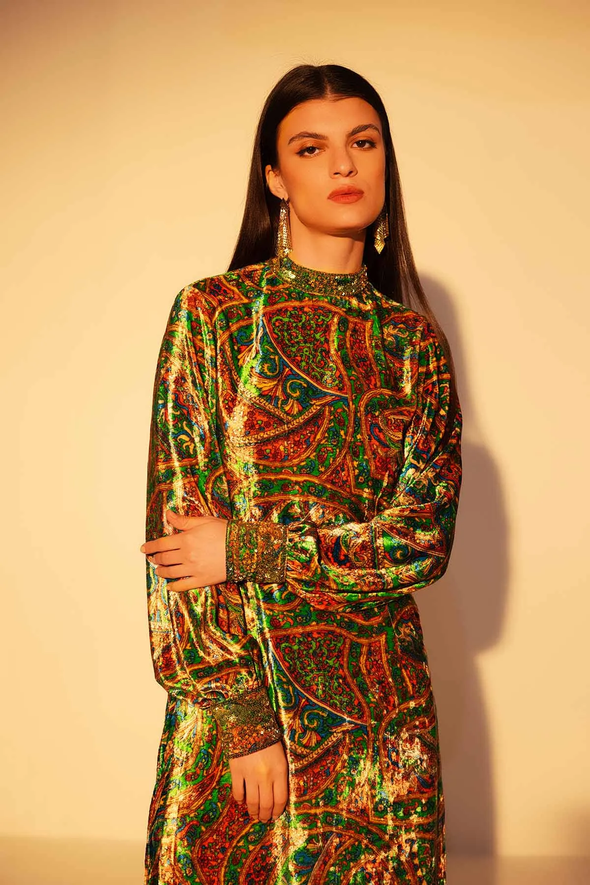 Green Hand Embellished Tunic Set