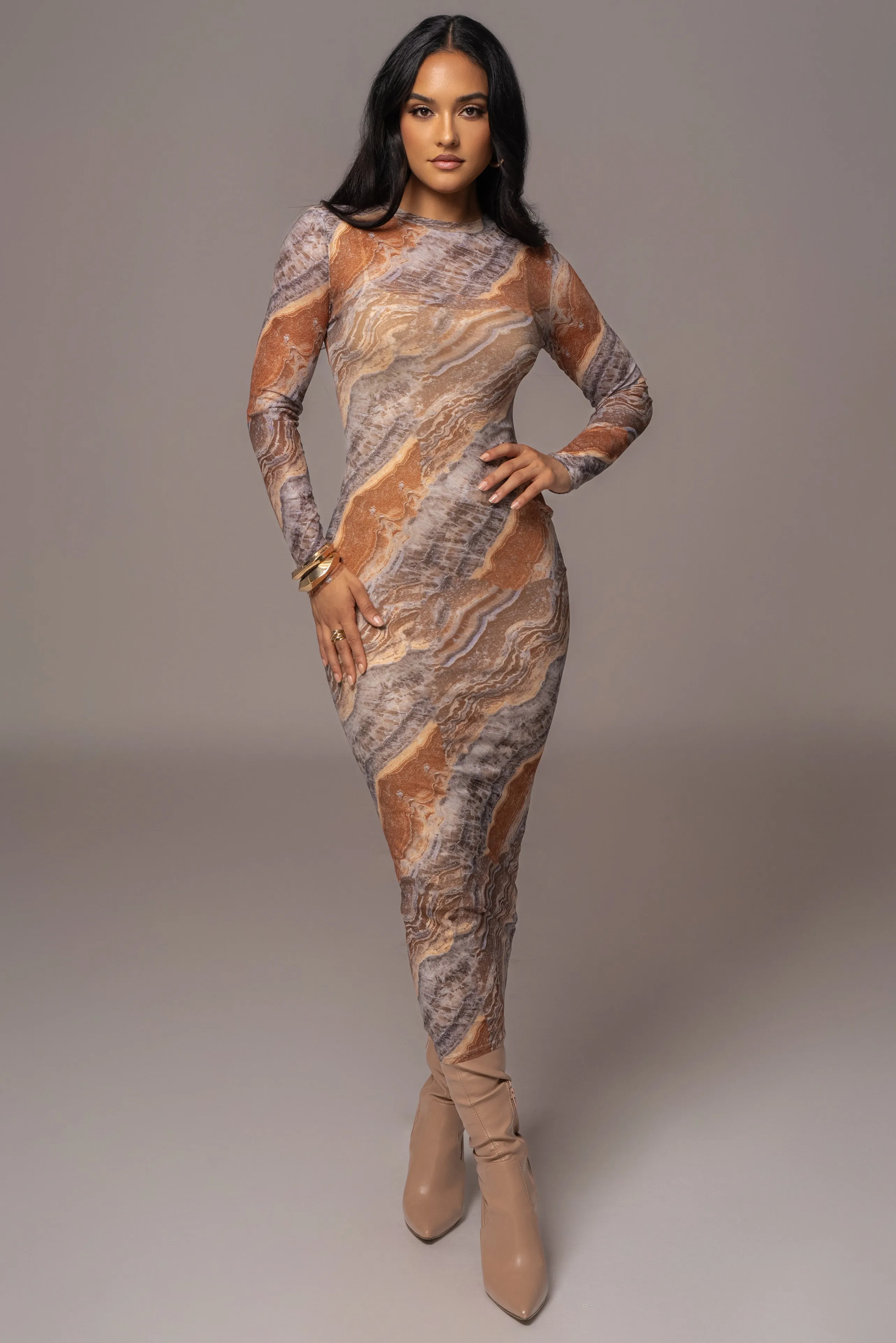 Grey Multi Solana Mesh Maxi Dress