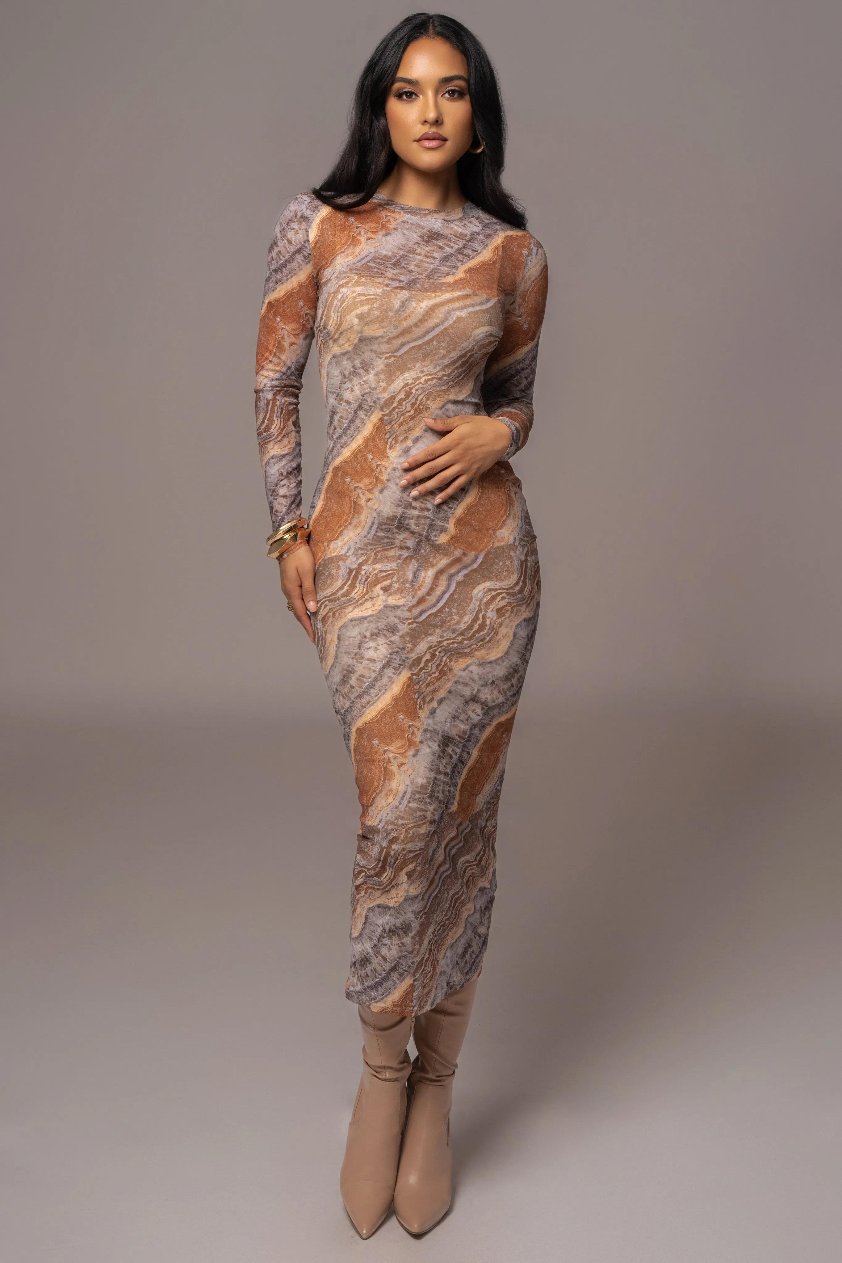 Grey Multi Solana Mesh Maxi Dress