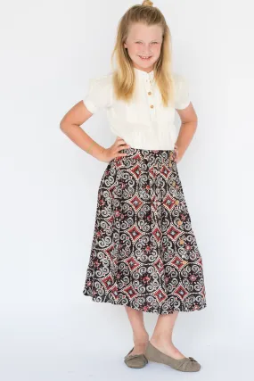 Grey-Roman Skirt & Pleated White Top Set