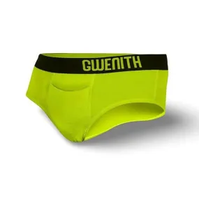Gwenith Premium Men's Briefs with Supportive Contour Pouch & Functional Fly, Super Combed Cotton Comfort ( Lime Punch, Large )