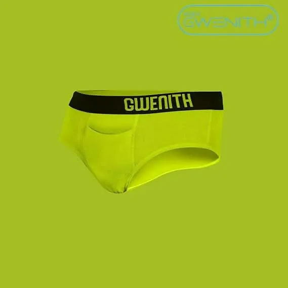 Gwenith Premium Men's Briefs with Supportive Contour Pouch & Functional Fly, Super Combed Cotton Comfort ( Lime Punch, Large )