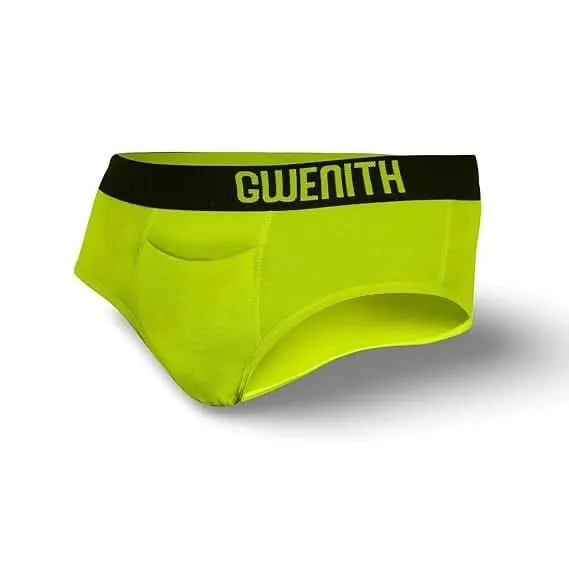 Gwenith Premium Men's Briefs with Supportive Contour Pouch & Functional Fly, Super Combed Cotton Comfort ( Lime Punch, Large )