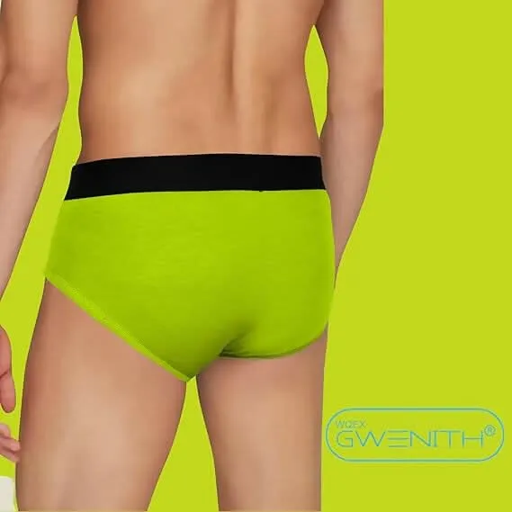 Gwenith Premium Men's Briefs with Supportive Contour Pouch & Functional Fly, Super Combed Cotton Comfort ( Lime Punch, Large )