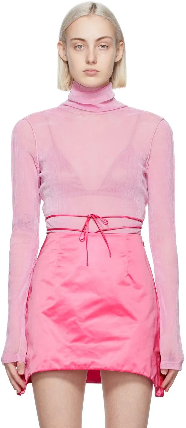 Helmut Lang Pink Velvet Tulle Turtleneck