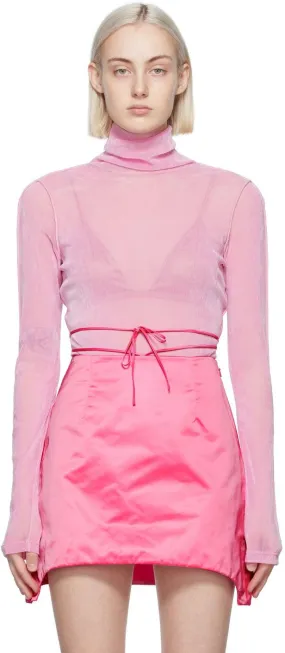 Helmut Lang Pink Velvet Tulle Turtleneck
