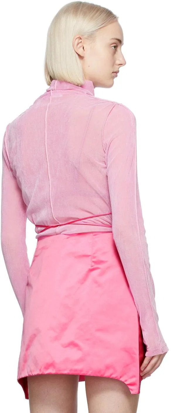 Helmut Lang Pink Velvet Tulle Turtleneck
