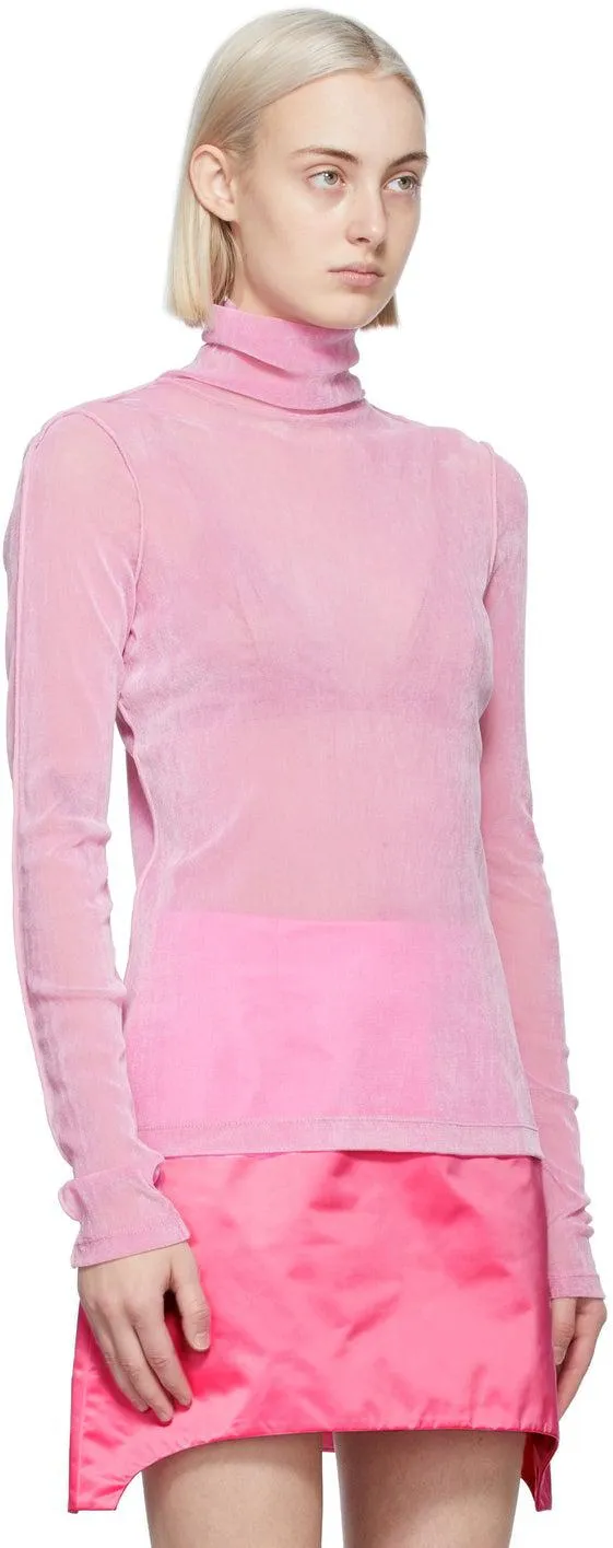 Helmut Lang Pink Velvet Tulle Turtleneck