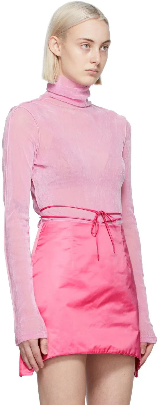 Helmut Lang Pink Velvet Tulle Turtleneck