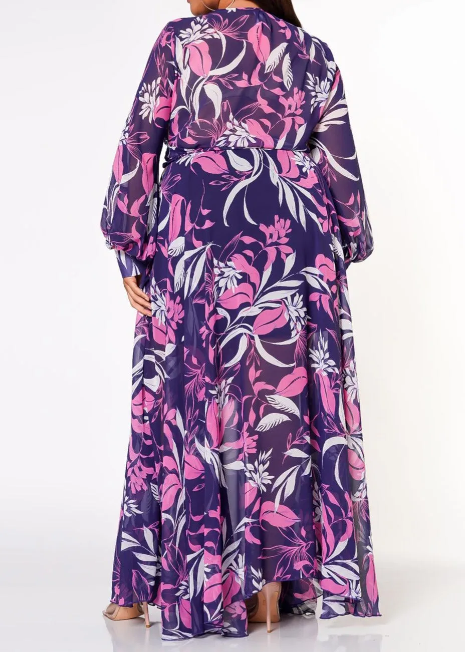 Hi Curvy Plus Size Women Floral Leaf Pattern Flare Maxi Dress