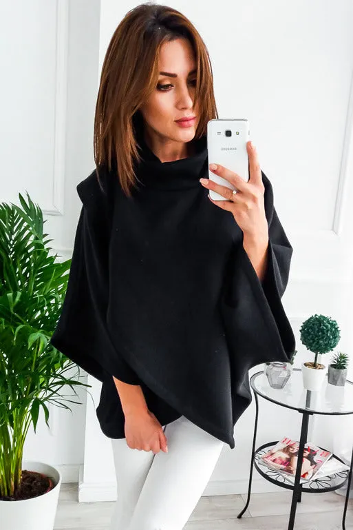 High Neck Turtleneck 3/4 Trumpet Sleeves Wrapped Pullover Sweater