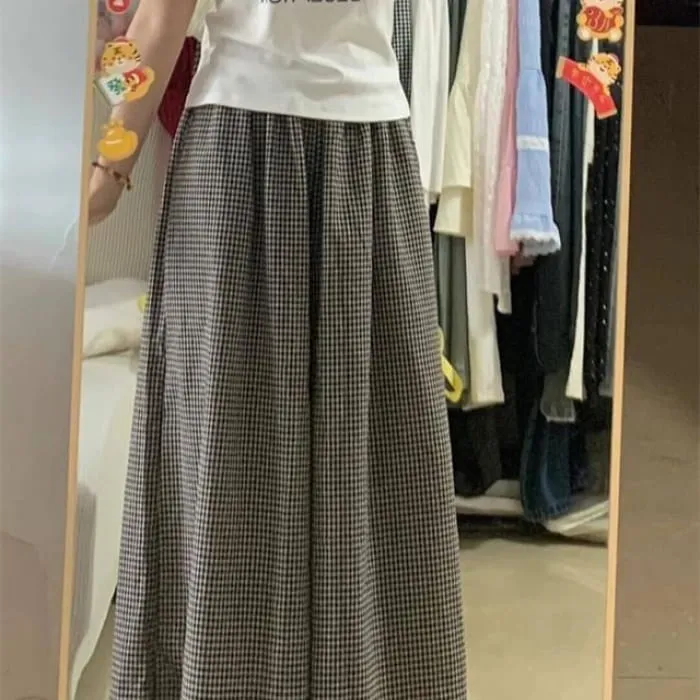 High Rise Plaid Wide Leg Pants