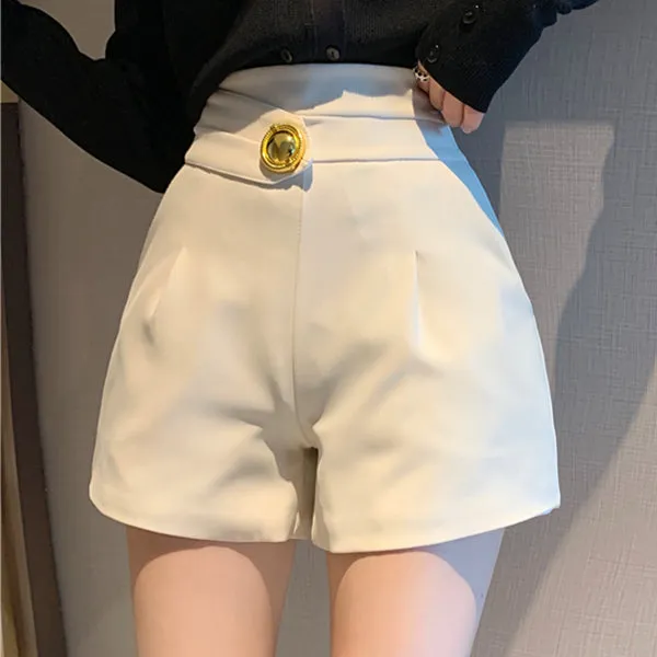 High Waist Casual Pocket Wide Leg Suit Shorts