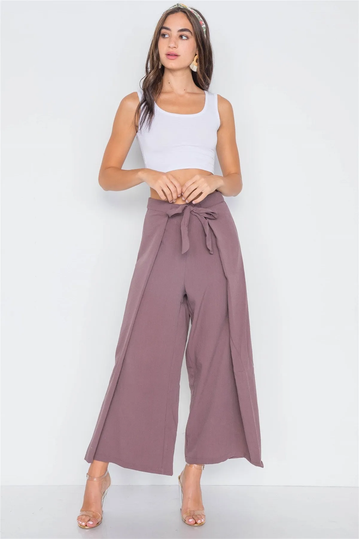 High-waist Front-tie Wide Leg Pants