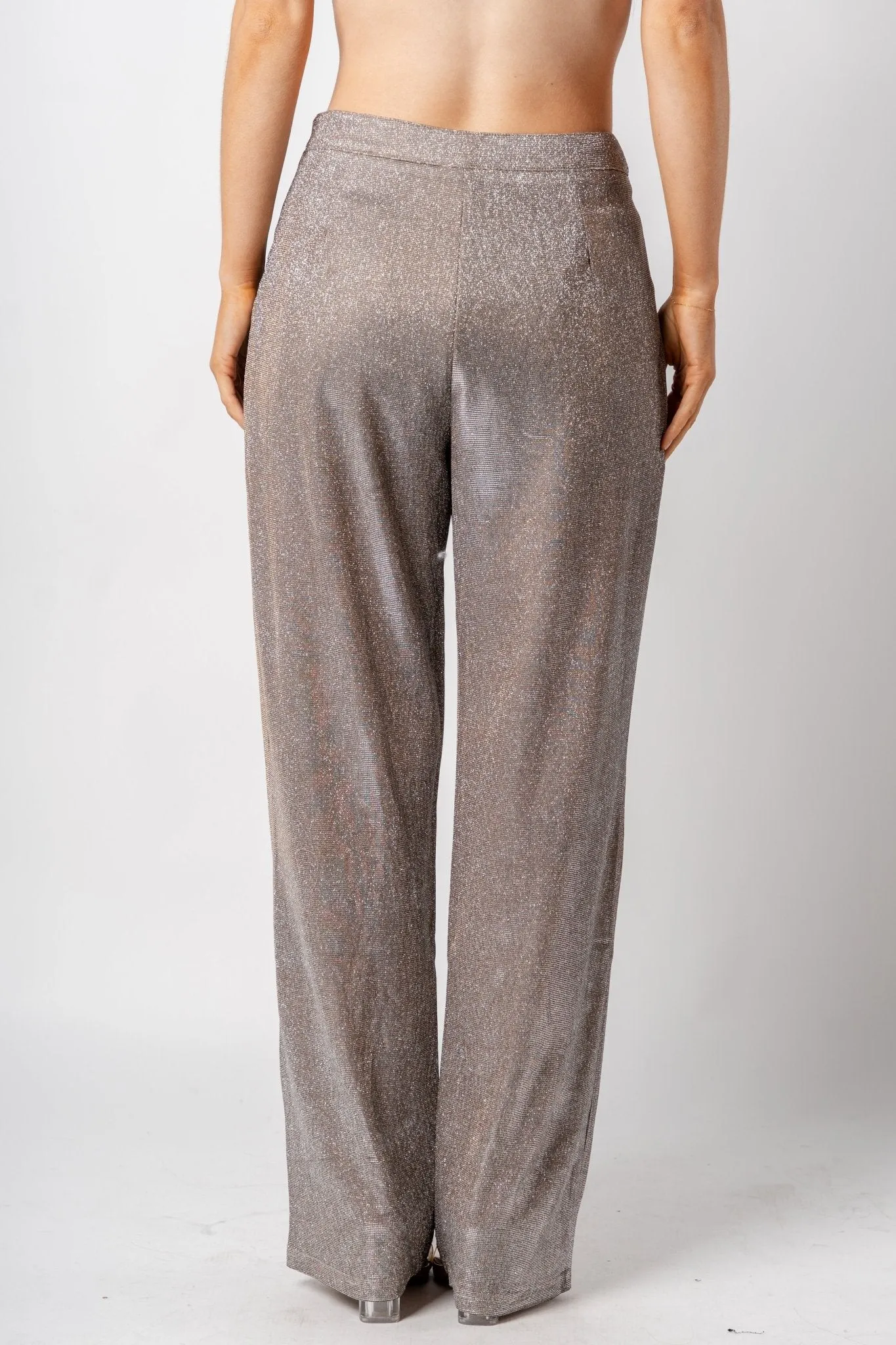 High waist glitter wide leg pants tan/silver