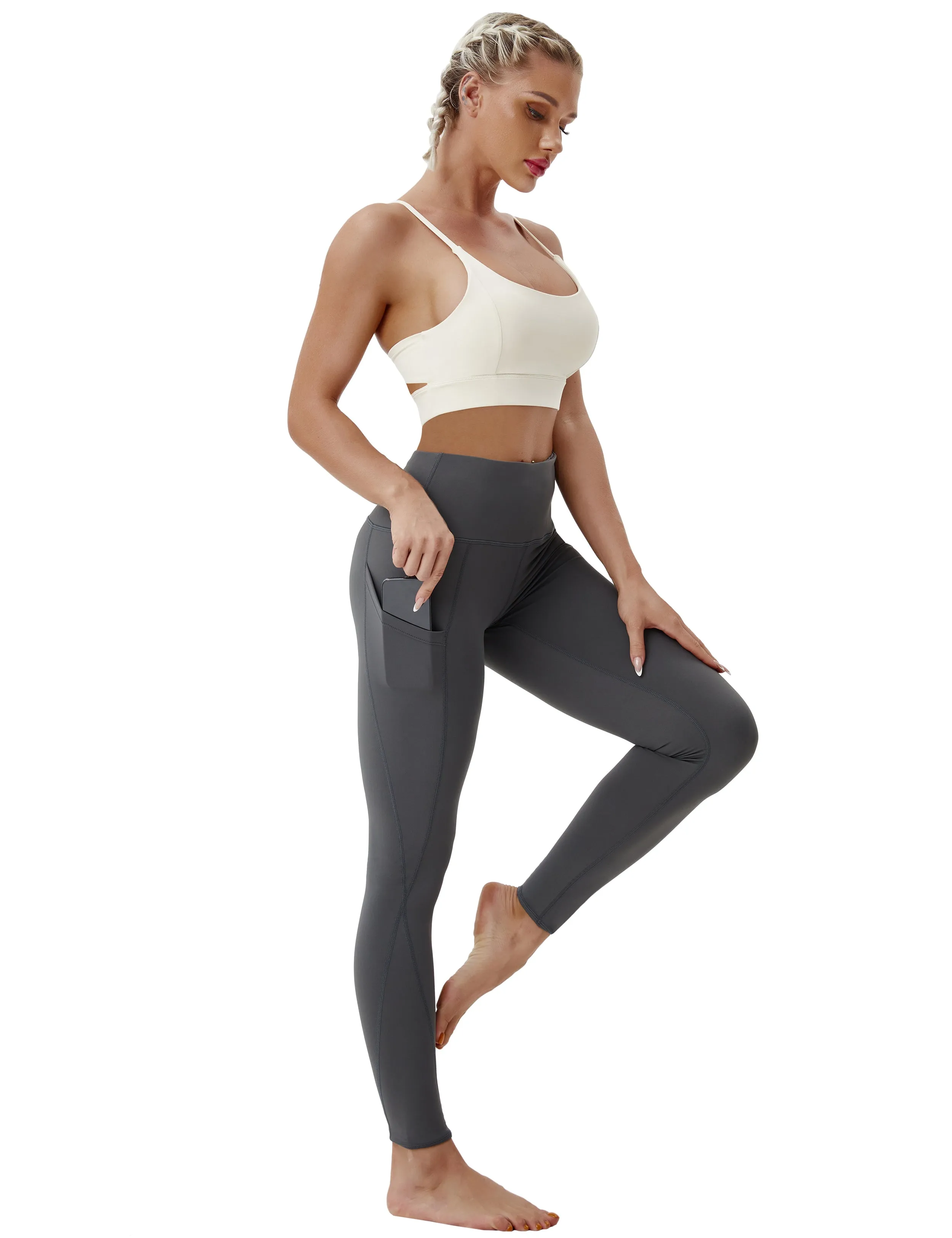 High Waist Side Pockets Jogging Pants shadowcharcoal_Jogging