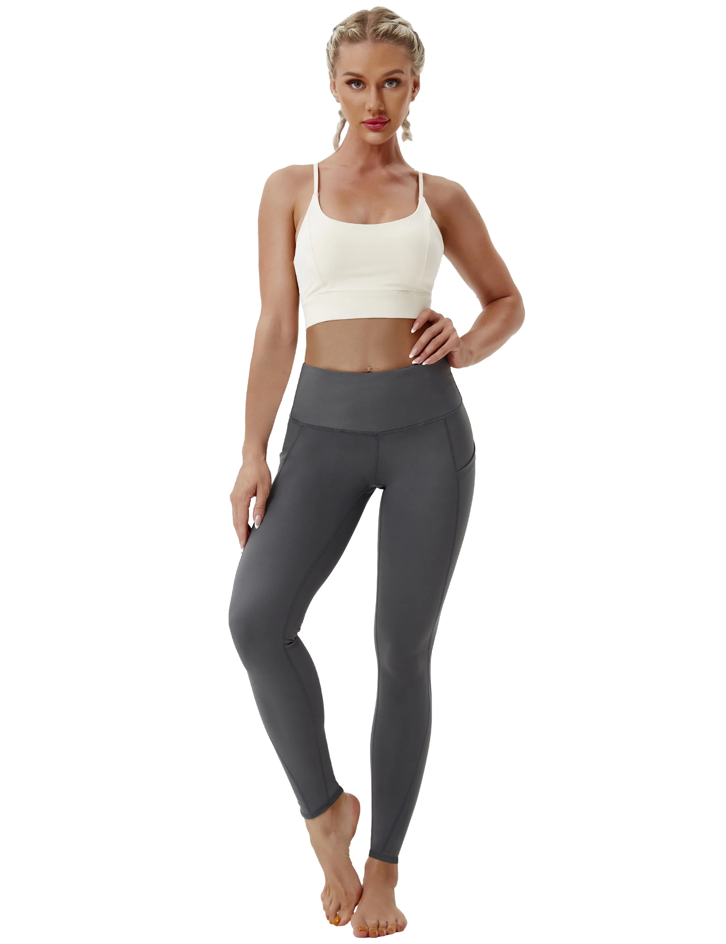 High Waist Side Pockets Jogging Pants shadowcharcoal_Jogging