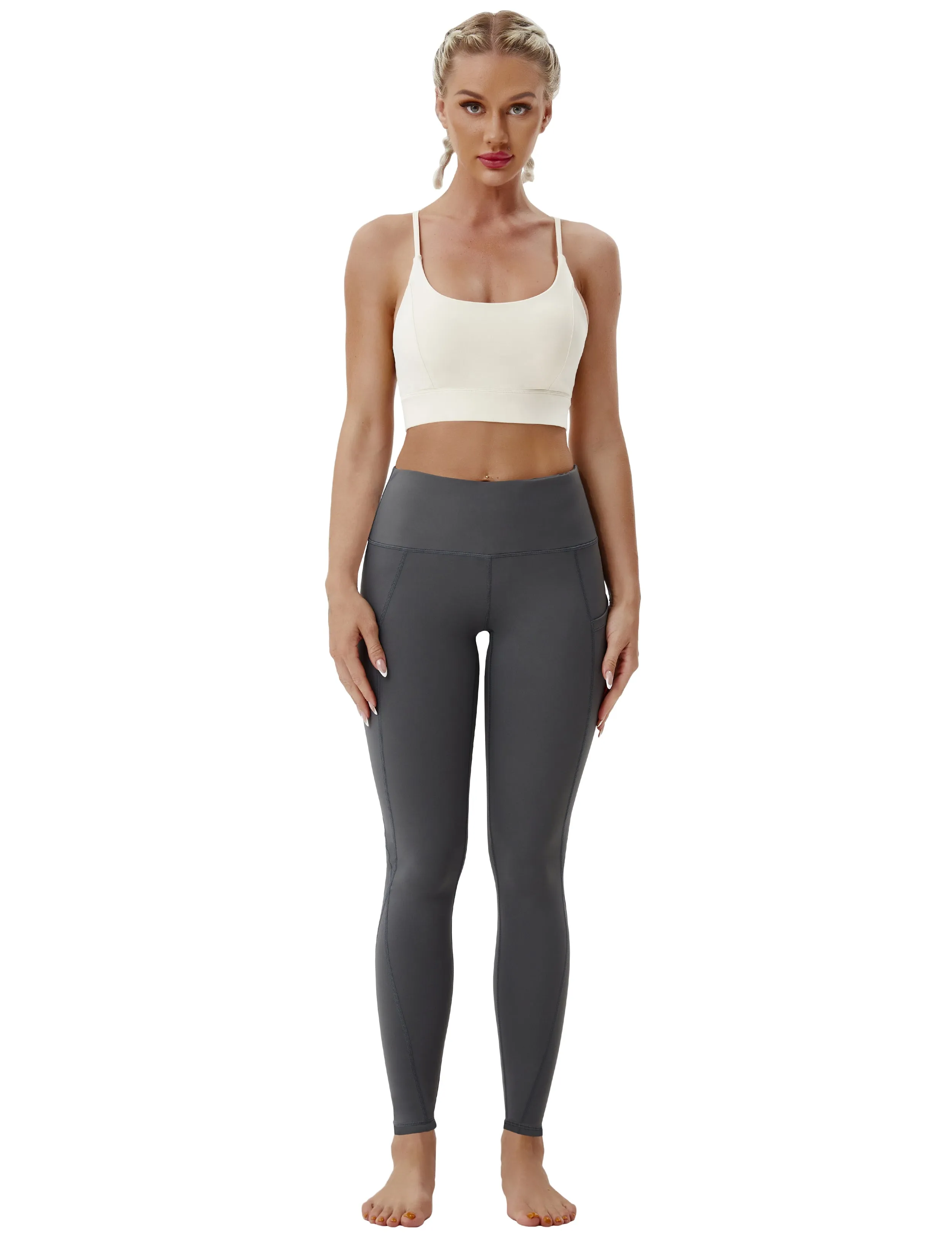 High Waist Side Pockets Jogging Pants shadowcharcoal_Jogging