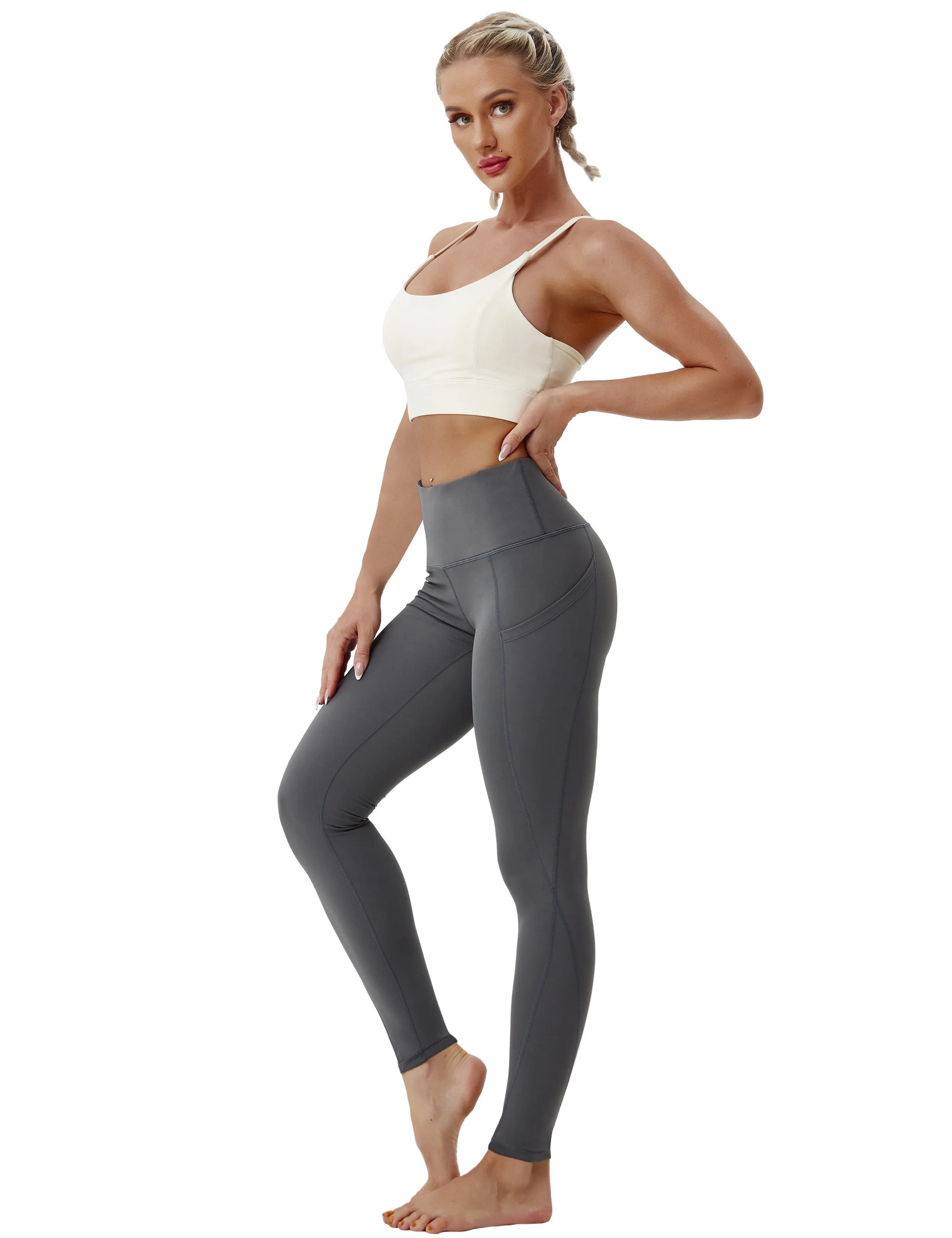 High Waist Side Pockets Jogging Pants shadowcharcoal_Jogging