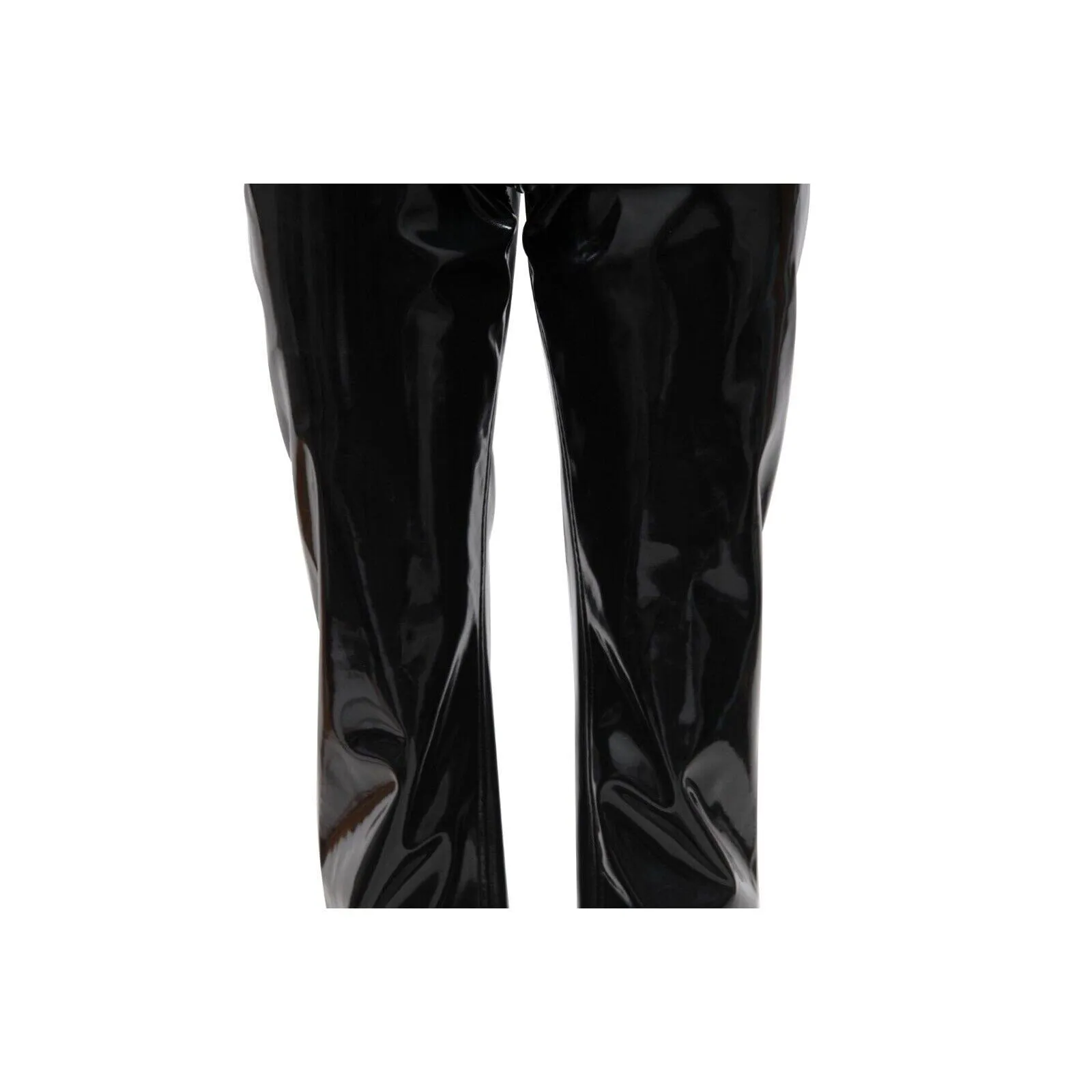 High Waist Straight Leg Pants Black Vinyl  Trousers