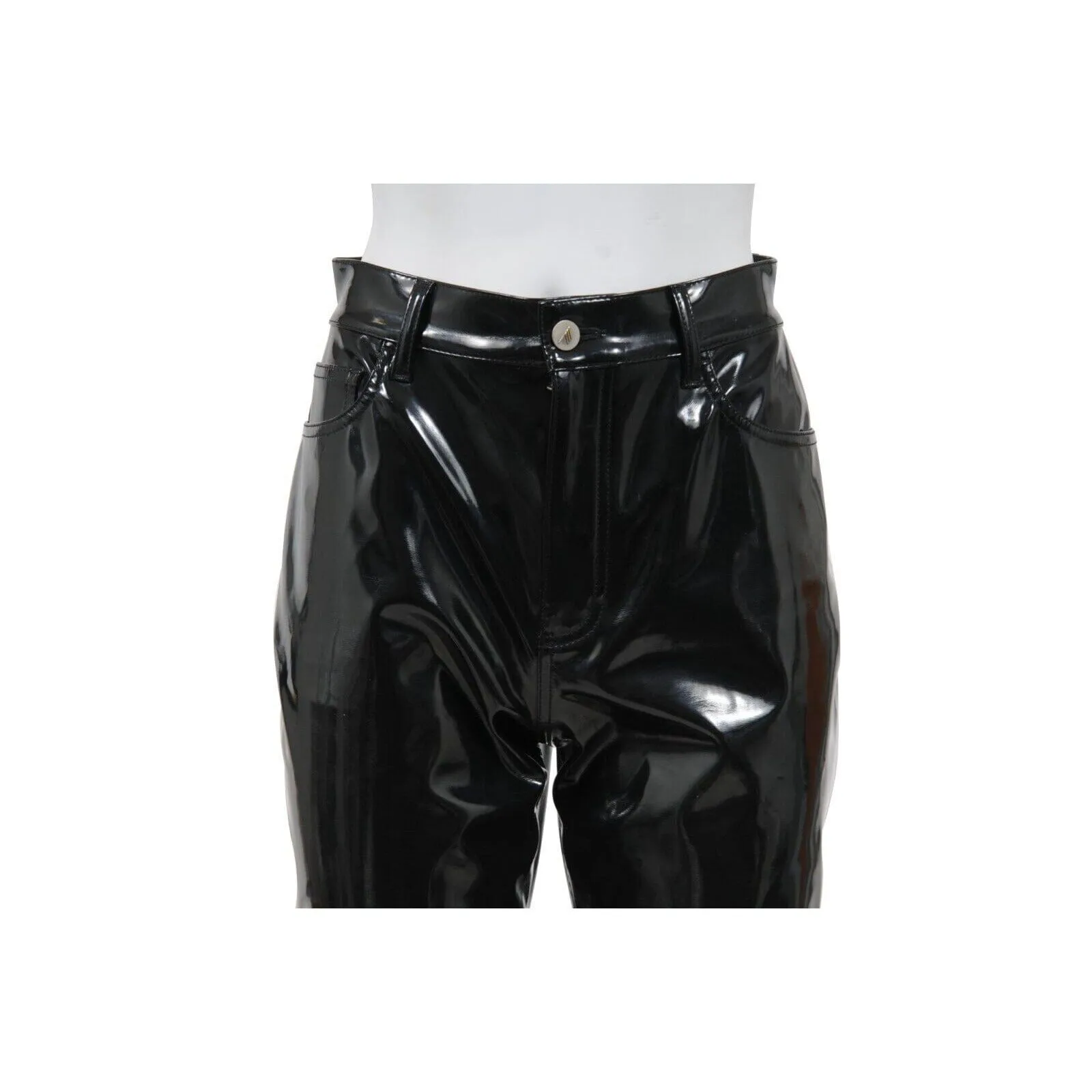 High Waist Straight Leg Pants Black Vinyl  Trousers