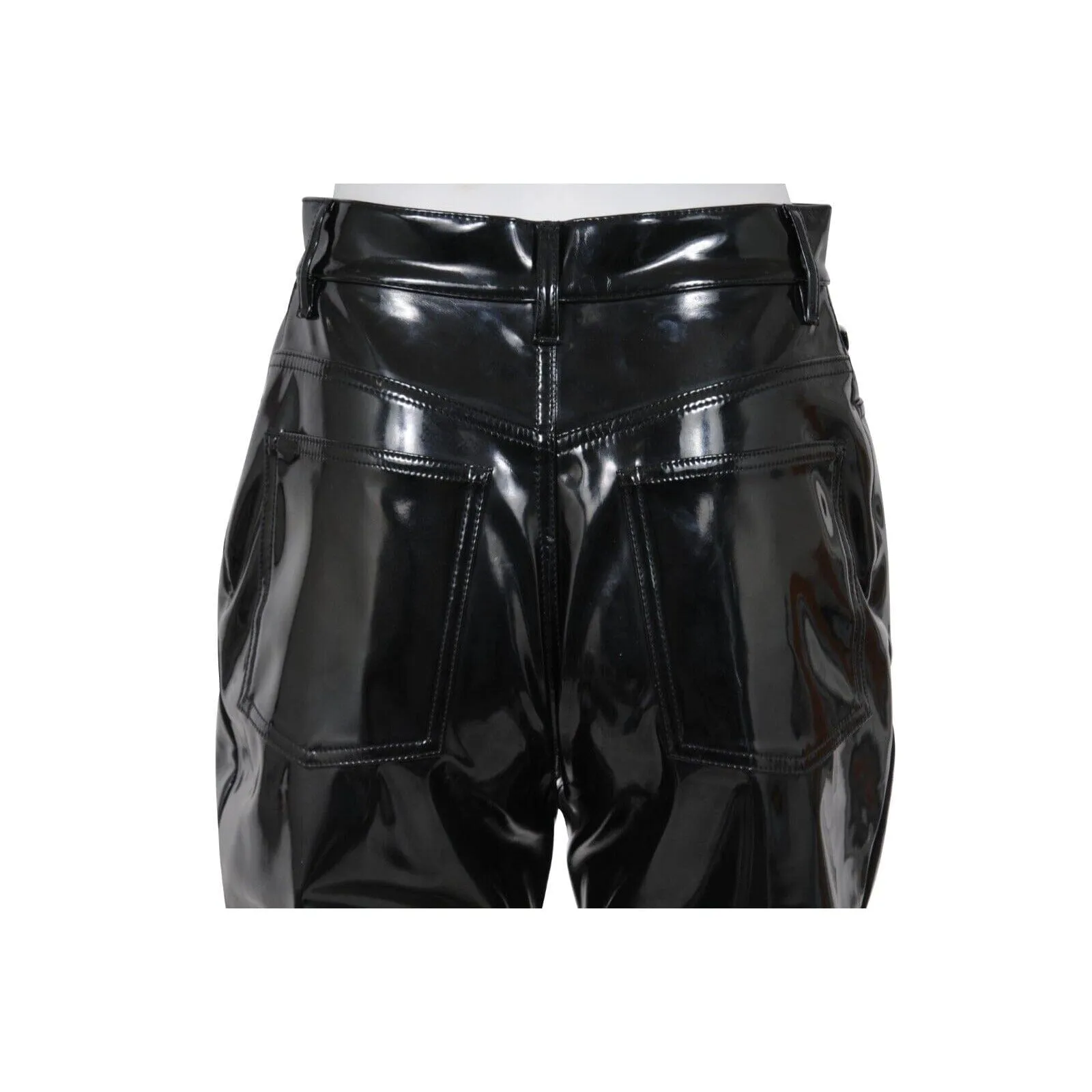 High Waist Straight Leg Pants Black Vinyl  Trousers
