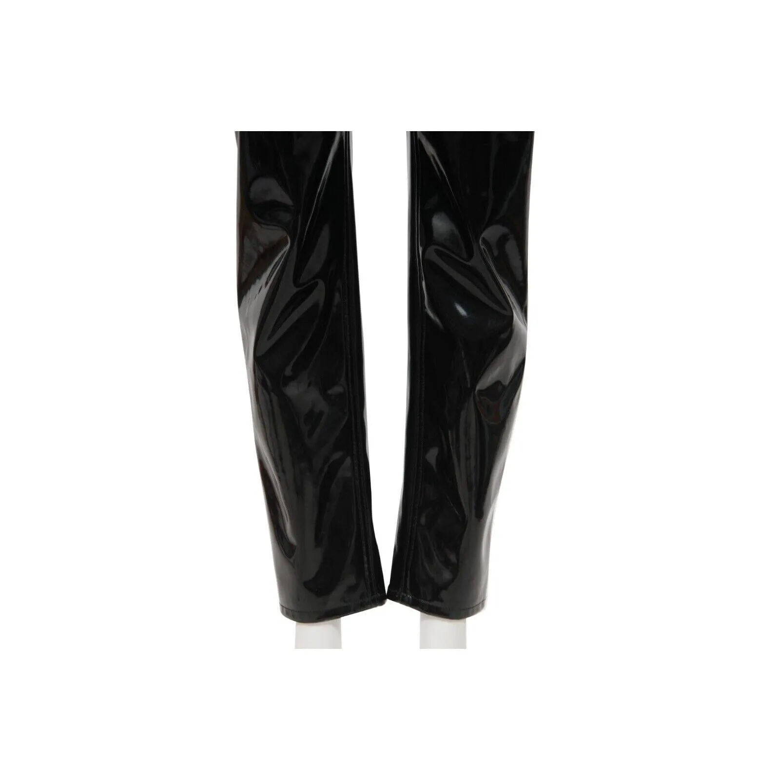 High Waist Straight Leg Pants Black Vinyl  Trousers
