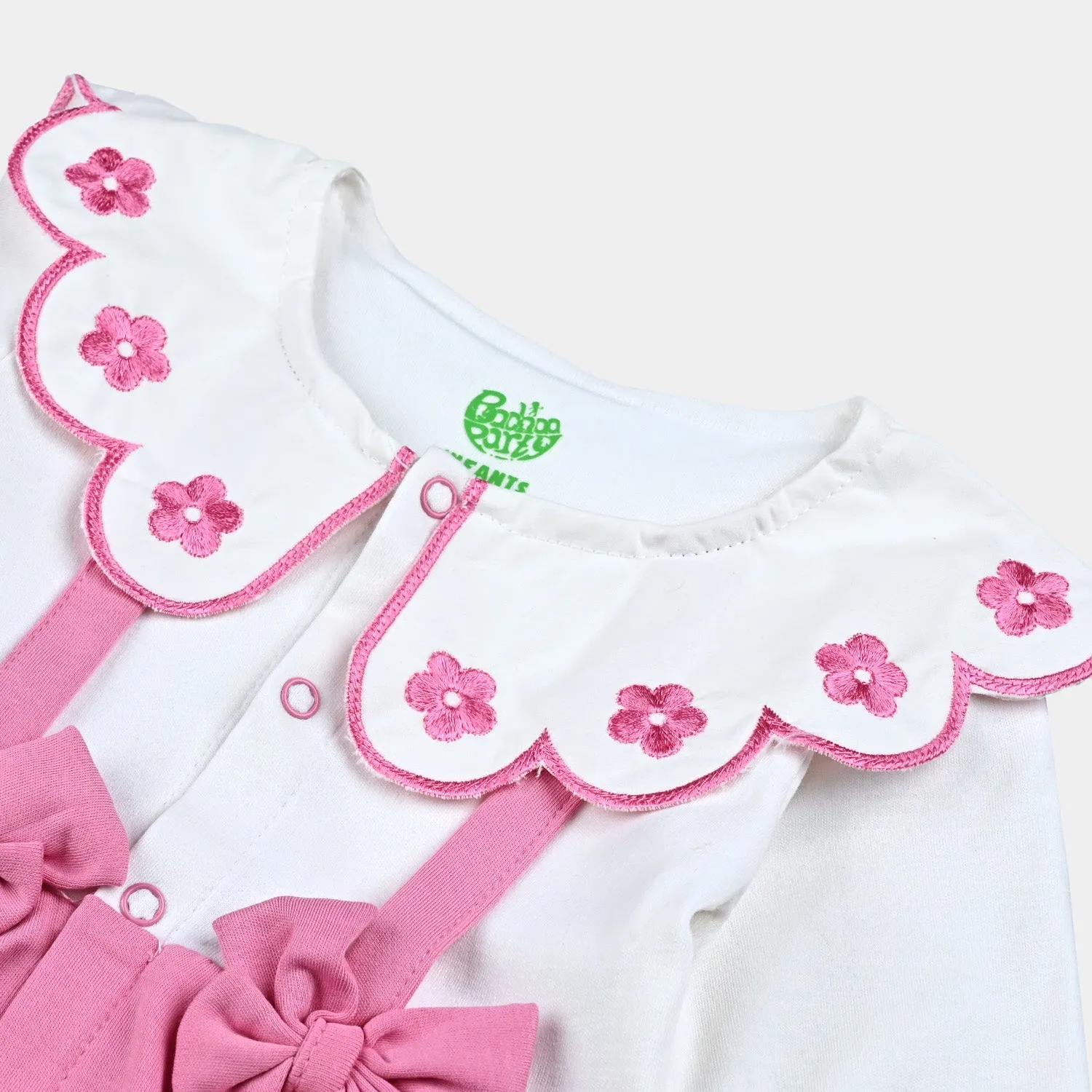 Infant Girls Cotton Interlock Knitted Romper Formal Bowstyle-Sacht Pink