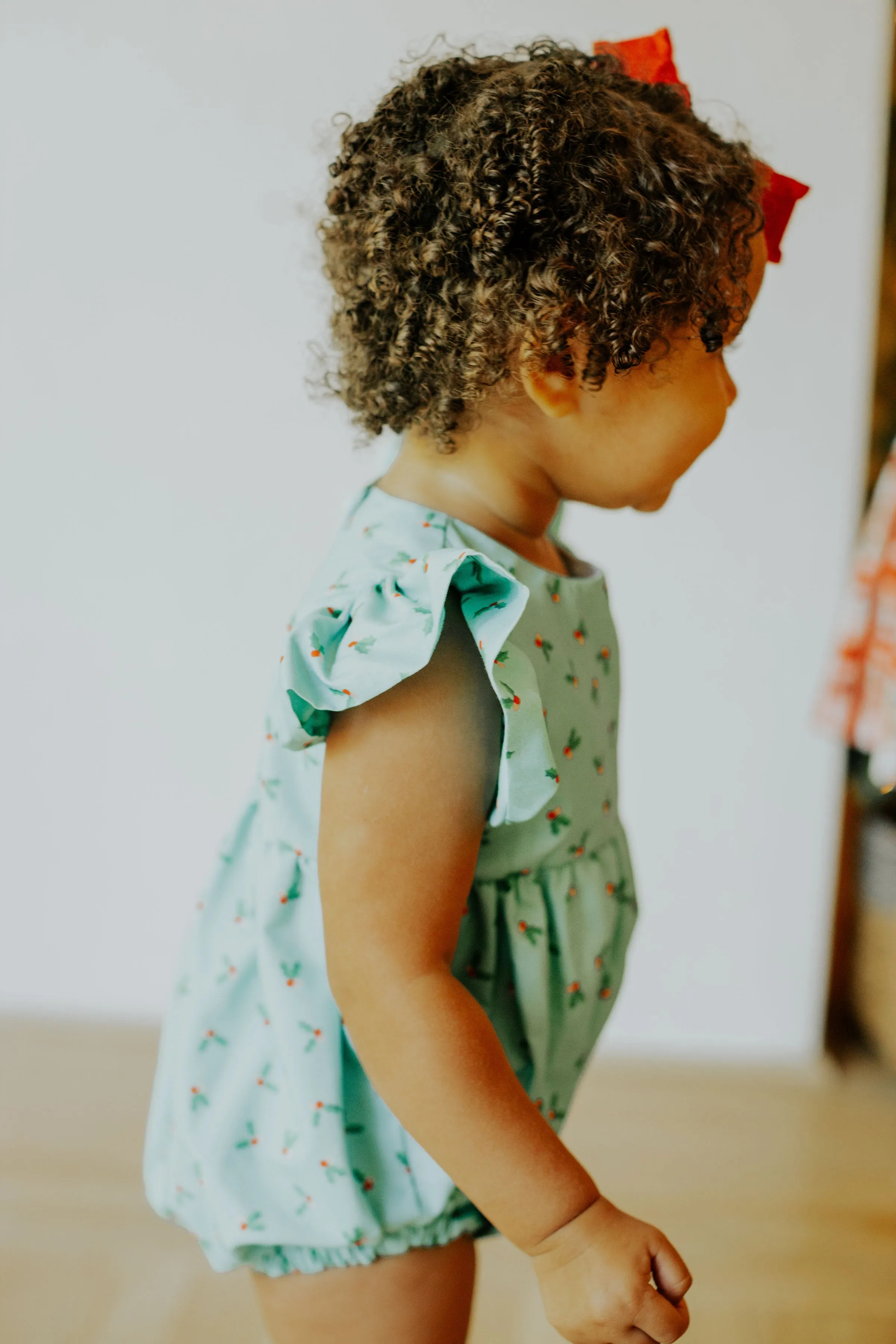 Infant Girl's Turquoise Blue Holly Print Christmas Bubble Romper