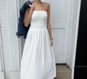 IRIS - Strapless Ruched Top Maxi Dress in Ivory