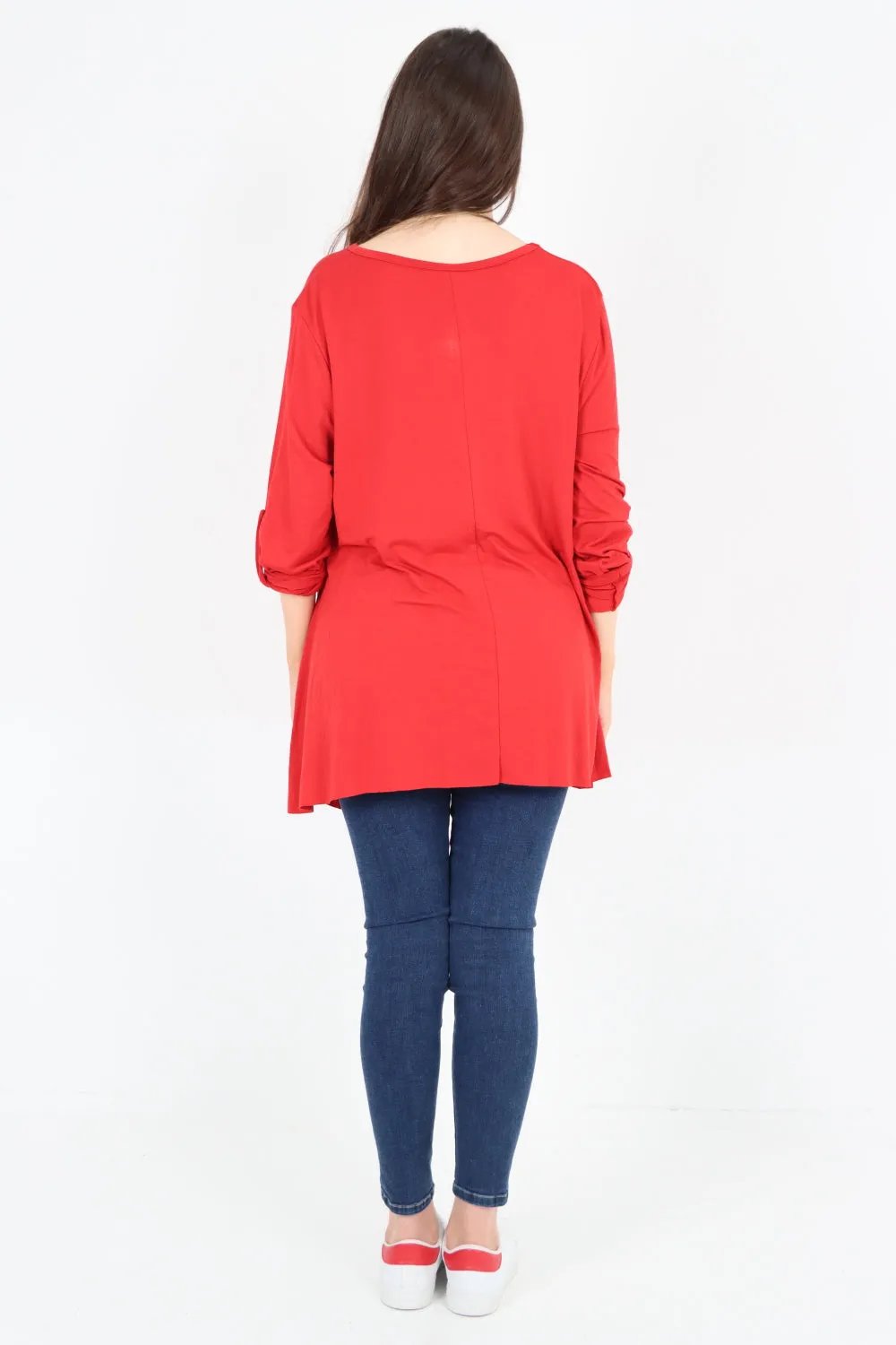 Italian Love Glitter Print Turn Up Sleeve Tunic Top