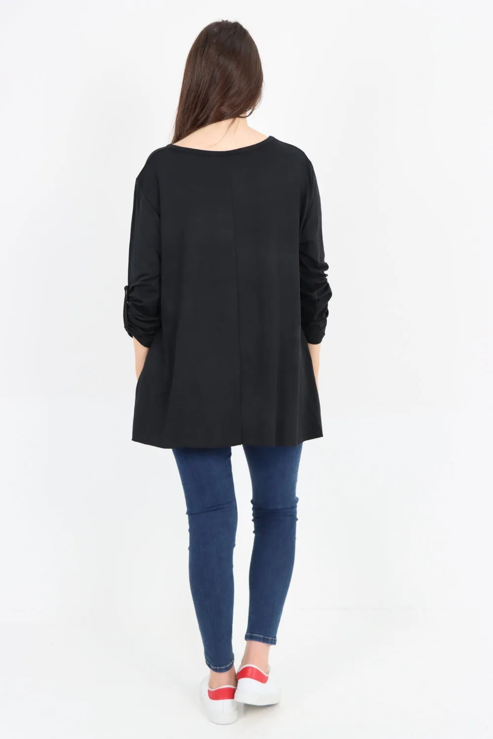 Italian Love Glitter Print Turn Up Sleeve Tunic Top