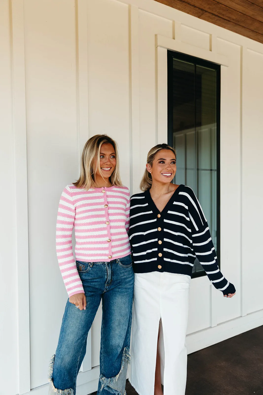 Kate Striped Cardigan - Dark Navy