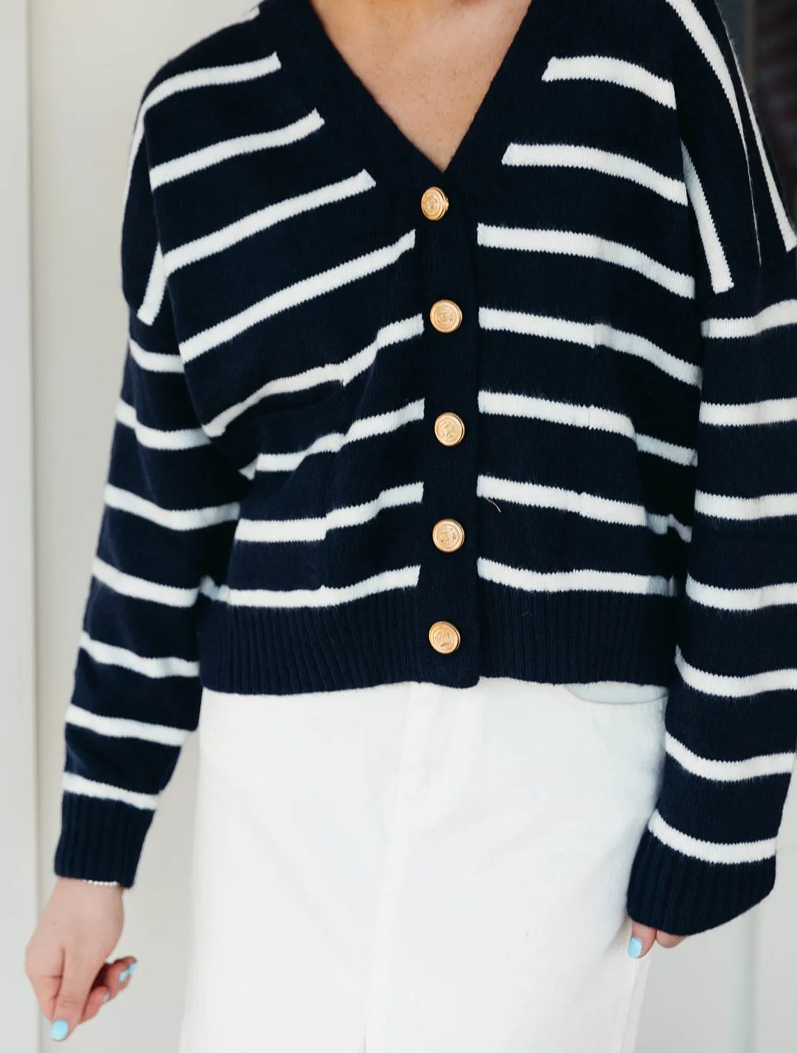 Kate Striped Cardigan - Dark Navy