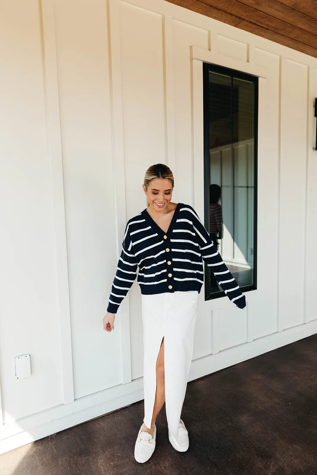 Kate Striped Cardigan - Dark Navy