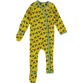 Kik Kid Romper Flip Sleeves Feet Yellow Dark Green