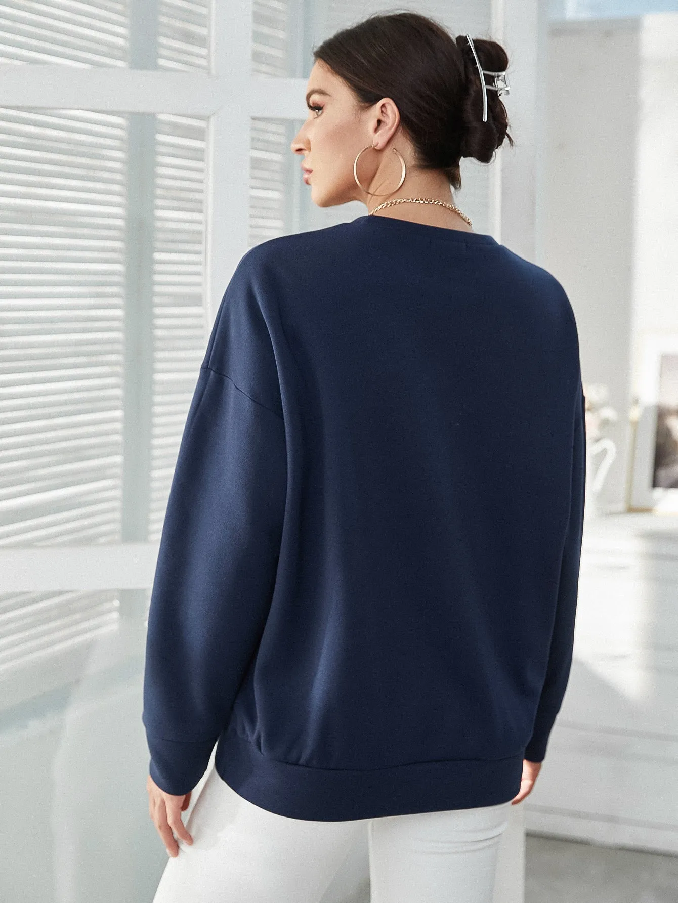 KittenAlarm - Letter Graphic Drop Shoulder Sweatshirt