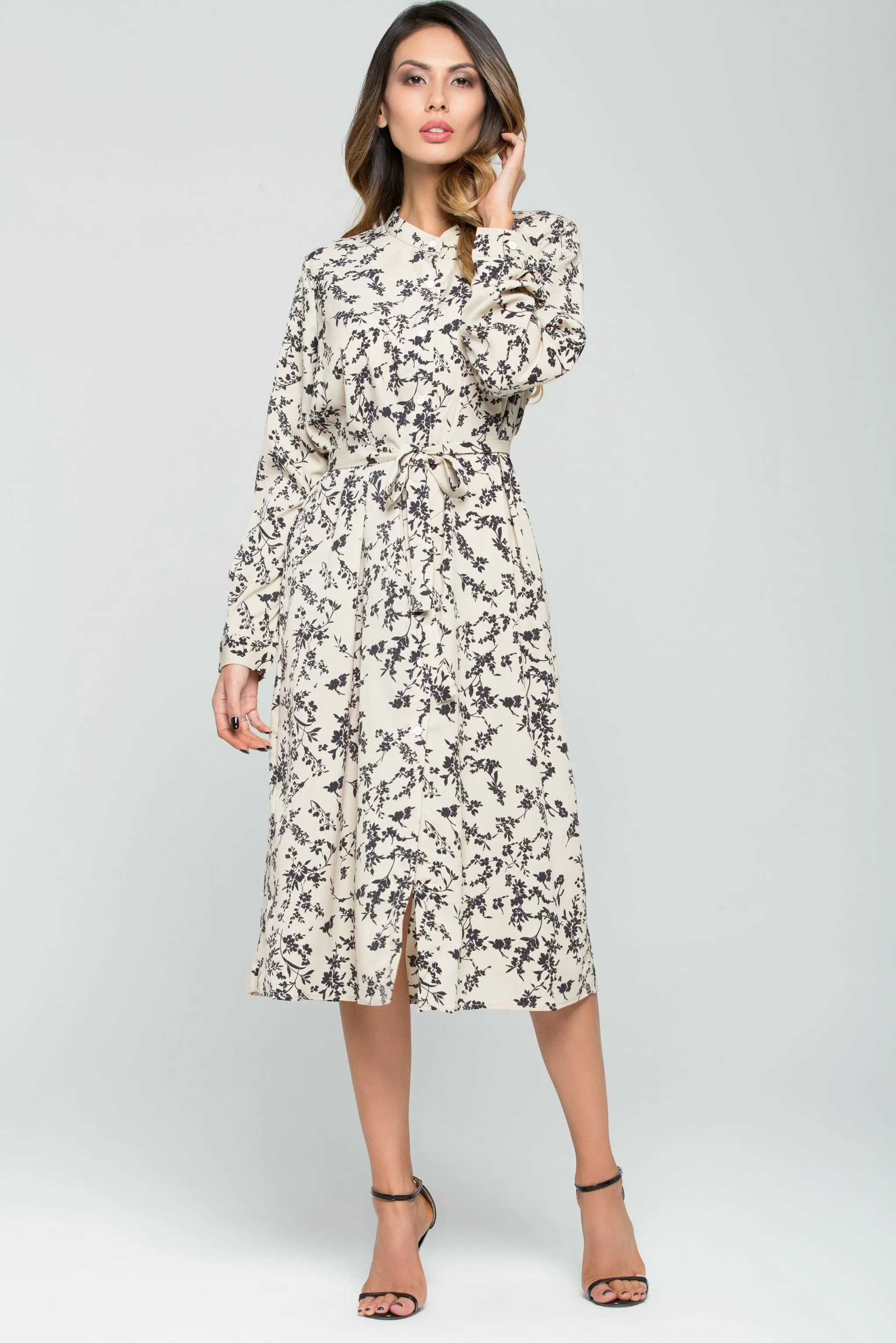 Light Beech and Black Forest Button-up Maxi Dress