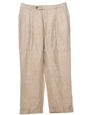 Light Blue & White Houndstooth Check Pleated Trousers - W34 L27