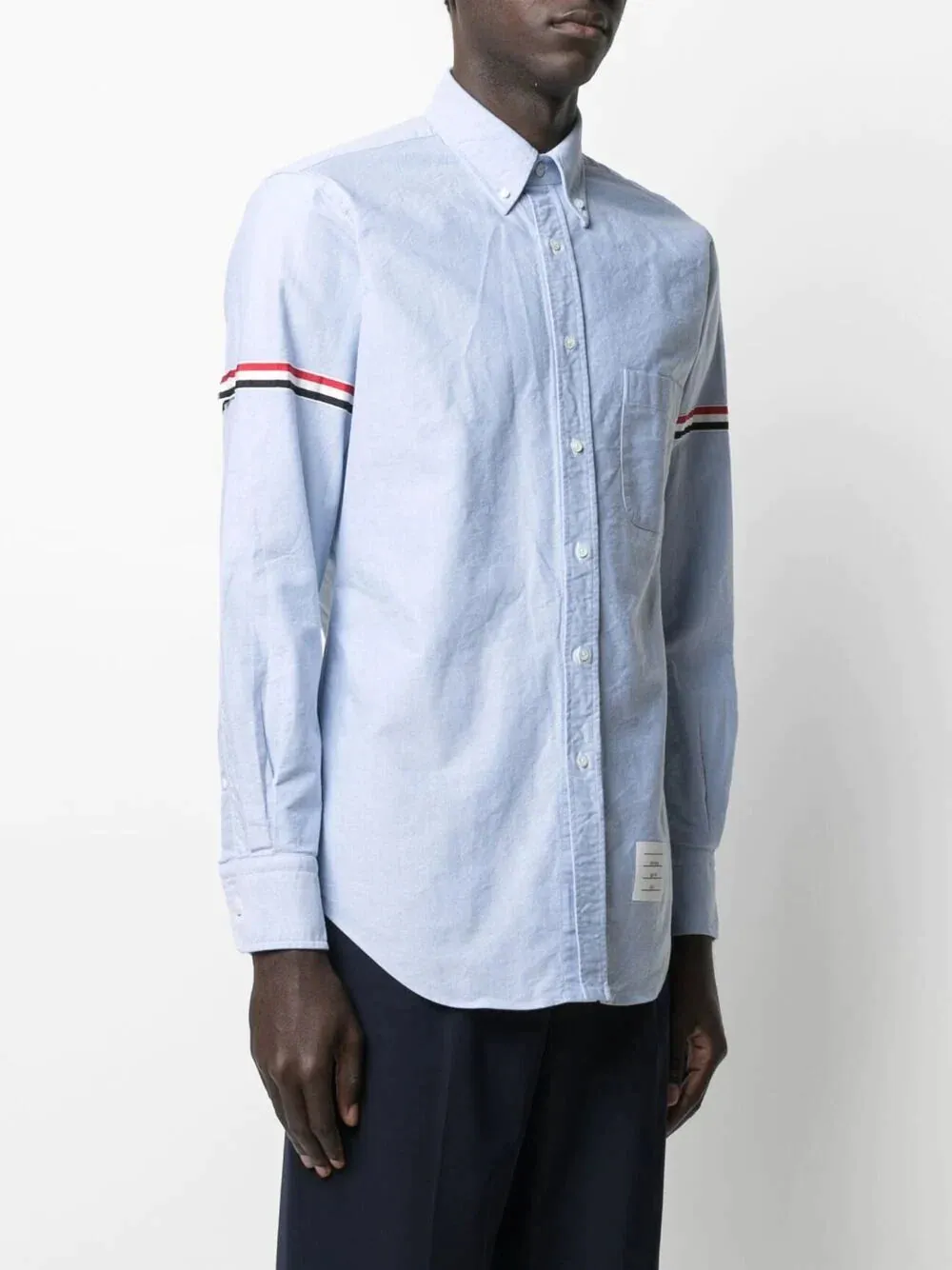 Light Blue Oxford Striped Grosgrain Armband Classic Shirt